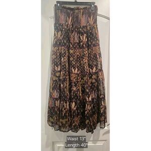 Anthropologie Bl^nk London Hudsoniya Midi Skirt Smocked Waist Gold Accents S NWT